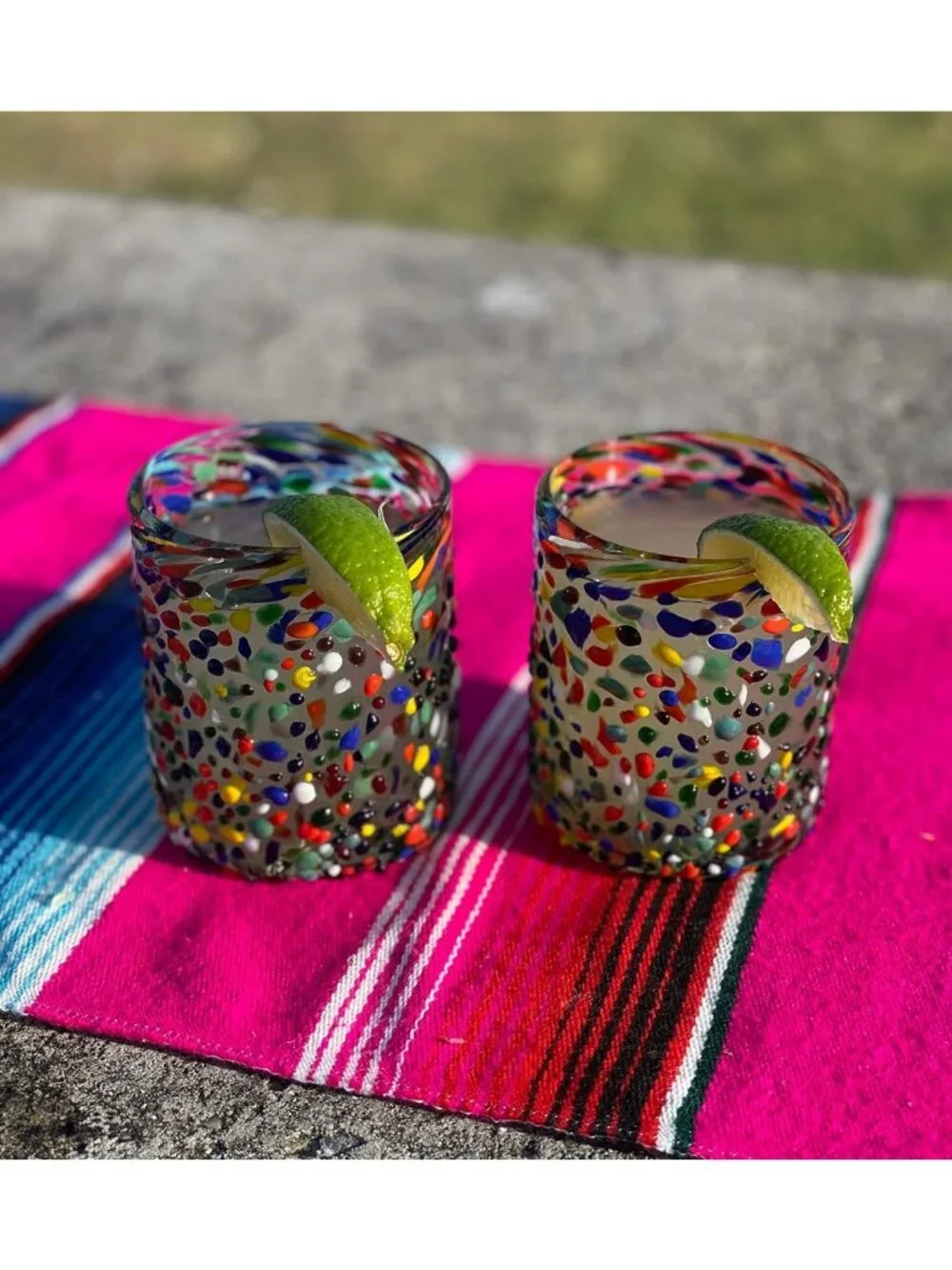 Colorful Hand Blown Mexican Tumbler Glasses – Set of 6 Confetti Drinkware (10